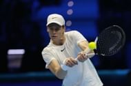 Jannik Sinner plays a backhand at Italy Tennis ATP Finals